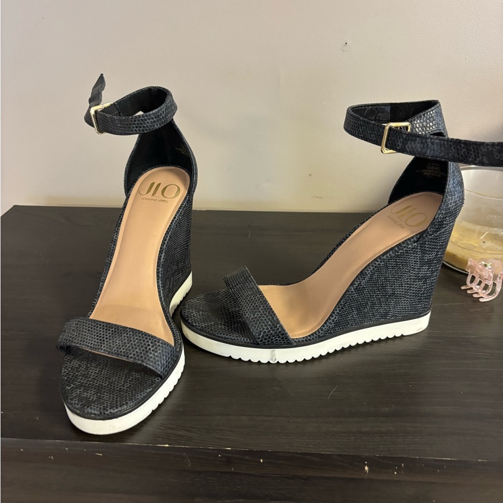 Jennifer Lopez Black Wedge Sandals for Women